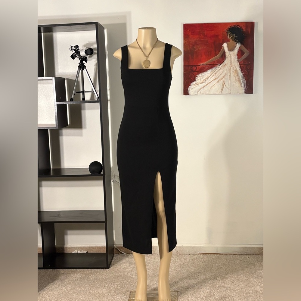 Black high slit midi dress